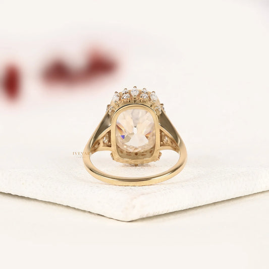 Cushion Cut Bezel Halo Ring with Marquise Side Stones - view 3