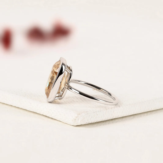 Cushion Cut Lab Diamond Bezel Set White Gold Solitaire Ring - view 3