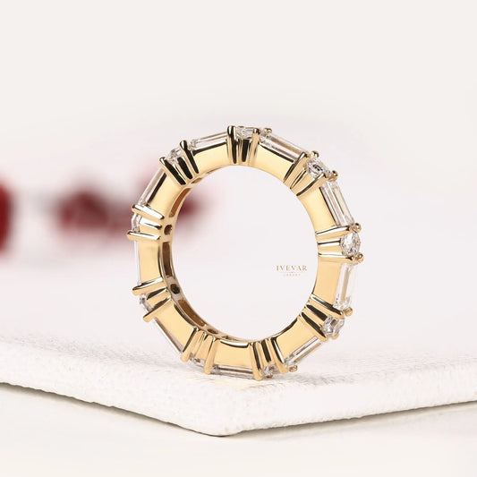 Baguette & Hexagon Cut Lab Alternative Diamond Eternity Band - view 3