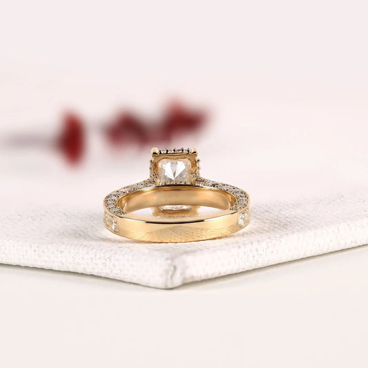 Art Deco Milgrain Radiant Cut Hidden Halo Lab Diamond Ring - view 3