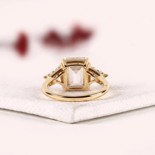 Emerald Cut with Triangle Lab Diamond Three Stone Engagement Ring - view 3