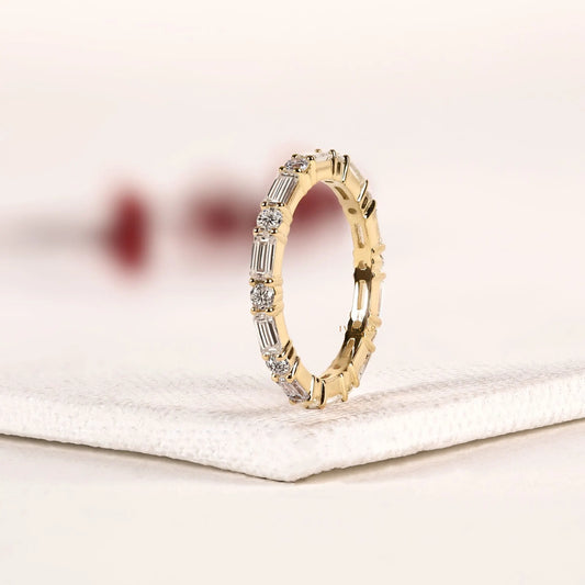 Baguette and Round Alternating Lab Diamond Stacking Band - view 3