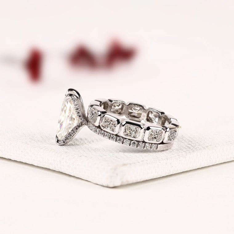 Radiant Cut Lab Diamond Hidden Halo Bridal Ring Set - view 2
