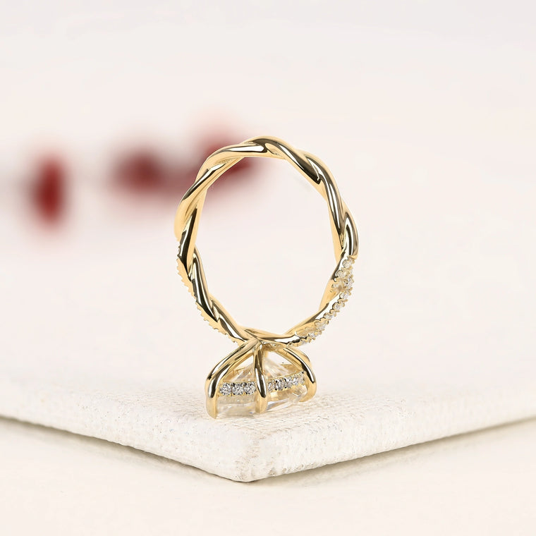 Marquise Cut Moissanite Ring with Twisted Gold Band - view 3