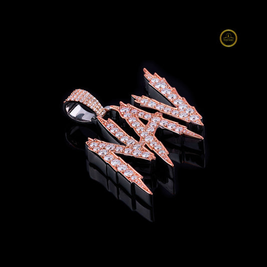 Iced-Out Custom Round NAV Lightning Font Name Hip Hop Pendant - view 3