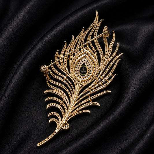 Peacock Feather Inspire Brooch with Blue & Green Gemstones - view 3