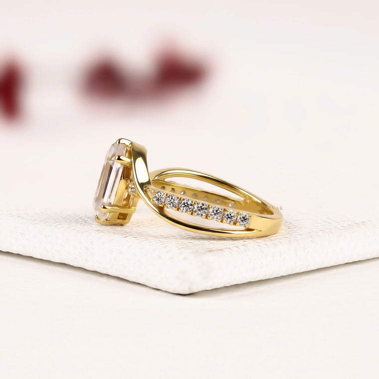 Dutch Marquise Cut Moissanite Engagement Ring, Twisted Pave Band - view 2