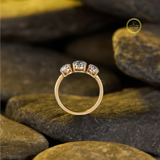 Oval Three Stone Blue And White Lab Diamond Ring - view 3