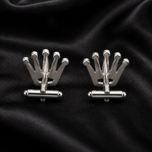Luxury Crown-Inspired Silver Cufflinks with Crystal Accents - view 3