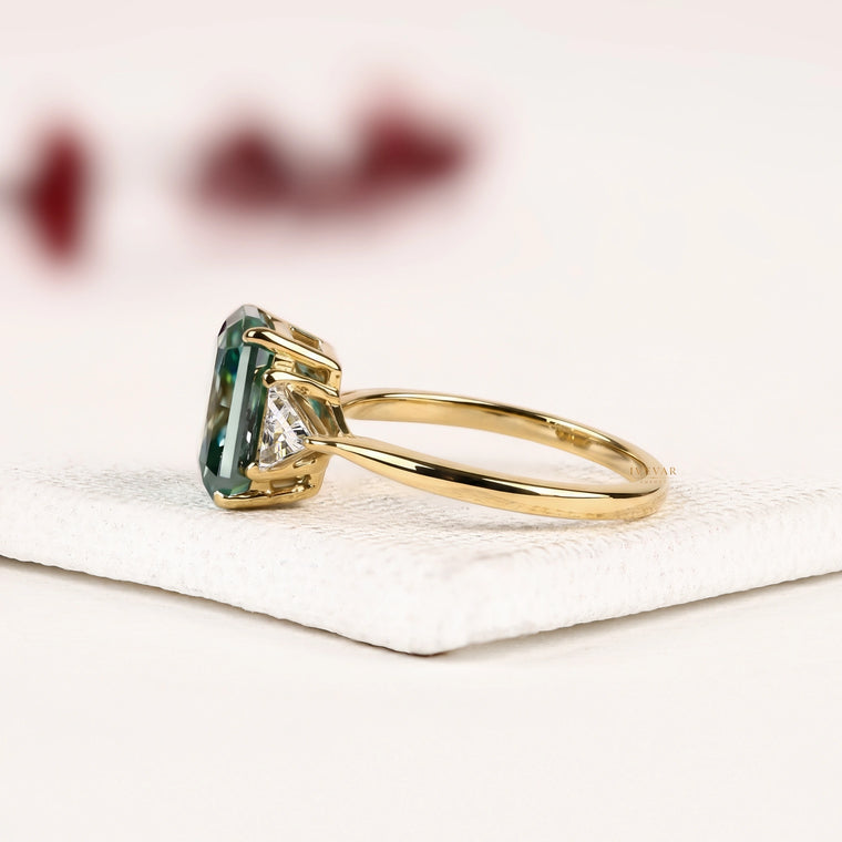 Radiant Green Cut Lab Diamond Three Stone Engagement Ring - view 2