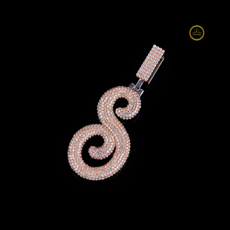 The Infinite S Custom Cursive Initial Iced-Out 3D Puffy Pendant - view 2