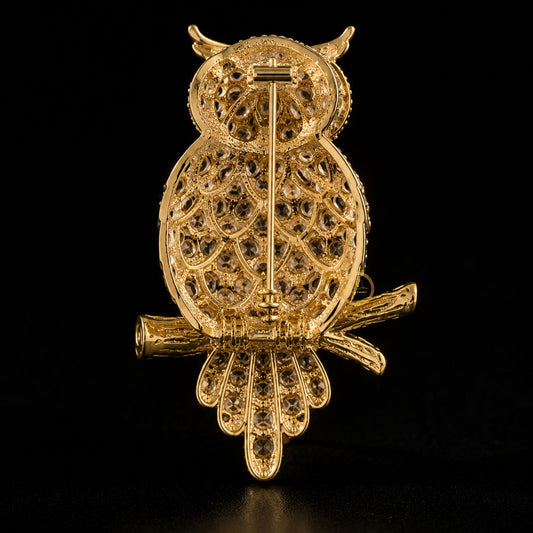 "Owl" Brooch with Green Eyes & Crystal Accents Bird Pin - view 3