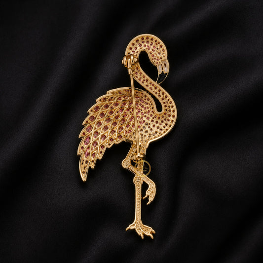 Luxury Pink Flamingo Crystal Brooch Sparkling Bird Inspired Pin - view 3