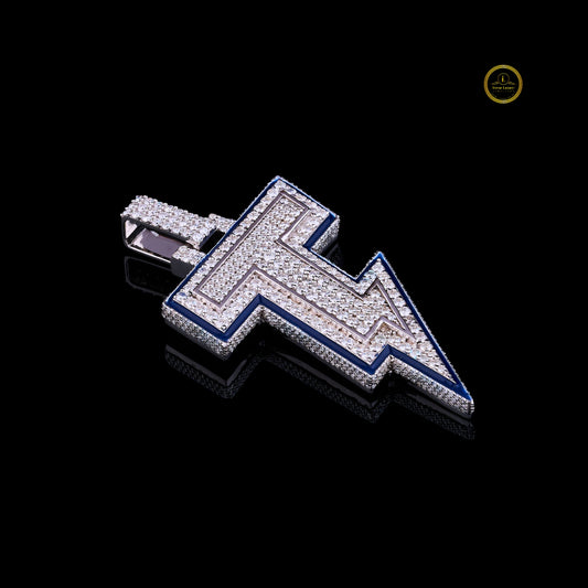 Custom Iced-Out Lightning Bolt Pendant With Blue Enamel Border Lab Diamond - view 3