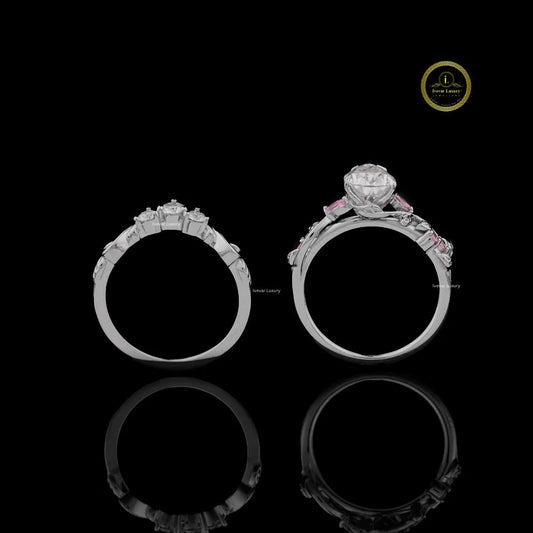 Pear Cut Floral Vine Moissanite Engagement Ring Set - view 3