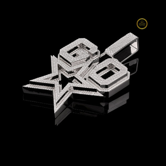Custom Iced Out GO Star Pendant with Round Cut Lab Diamonds - view 3