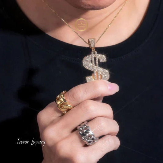 Iced Out Simulated Lab Diamond Money Dollar Sign Hip-Hop Pendant - view 3