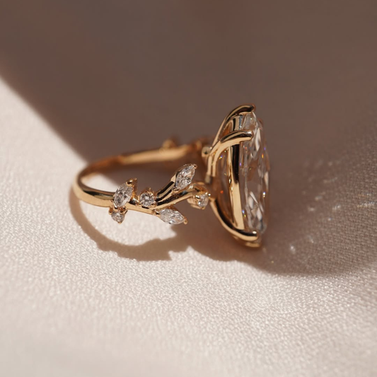 Nature Inspired Marquise Moissanite Ring With Leaf Accent - view 3