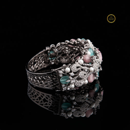Vintage Floral Cut Lab Grown Diamond Cuff Bracelet - view 3