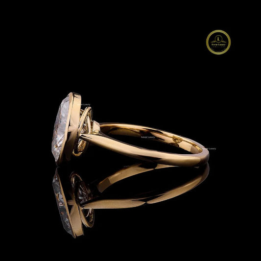 Bezel Set Elongated Oval Solitaire Engagement Ring - view 3