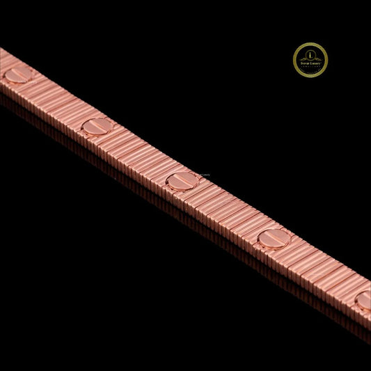 Pleated Rose Gold Bracelet with Screw Detail - view 3