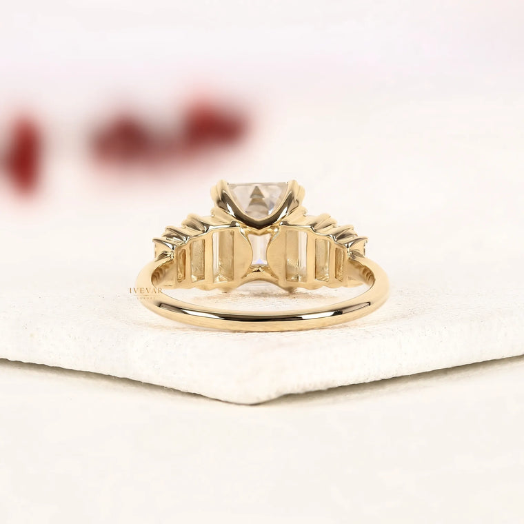 Emerald Cut Seven Stone Ring in Gold - view 2