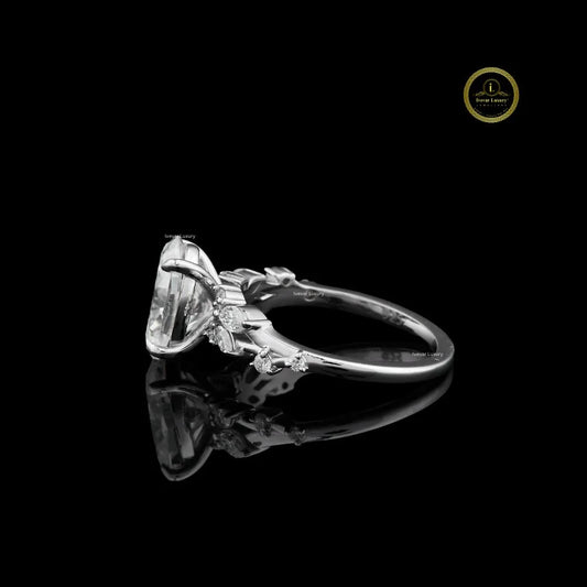 Oval Cut Lab Diamond Engagement Ring With Marquise Cluster Side Stones - view 3
