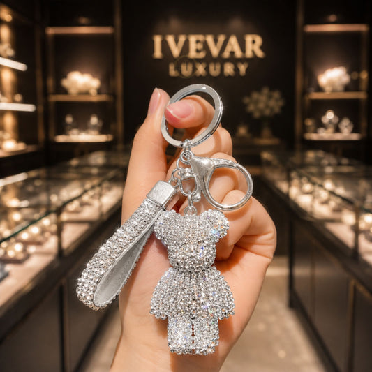 Sparkling Teddy Bear Purse Charm with Rhinestone Wristlet Keyring - view 3