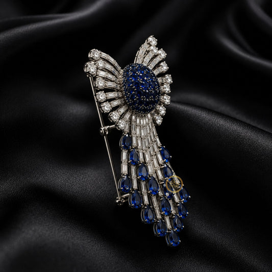Sapphire Crystal Tassel Brooch Luxury Blue Statement Pin - view 3
