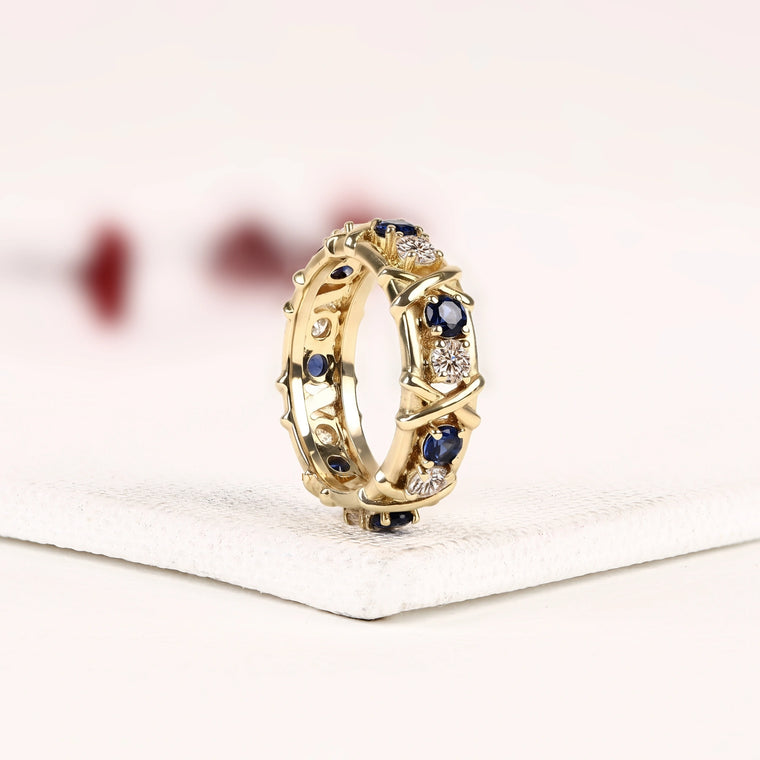 Blue Sapphire and Colorless Eternity Band - view 3