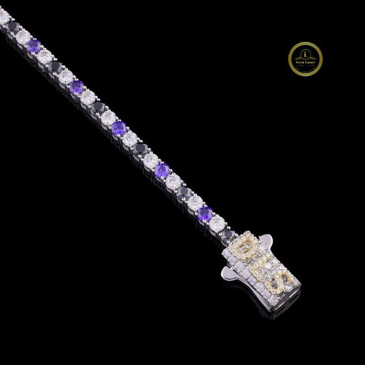 Blue Sapphire Round Cut Lab Grown Diamond Tennis Bracelet - view 3