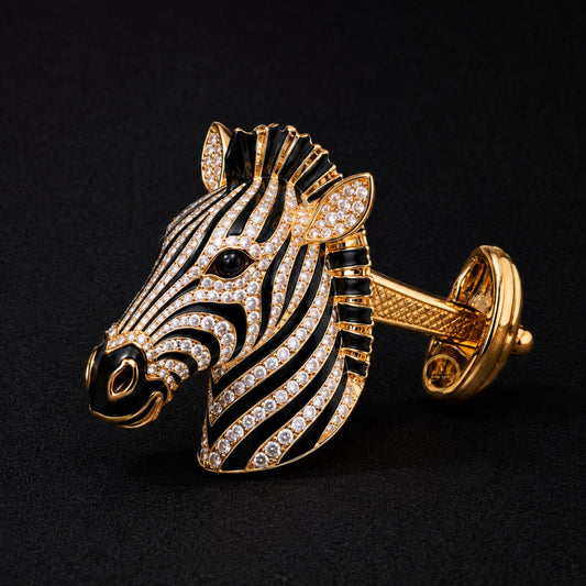 Zebra Head Cufflinks with Black Stripes Men’s Statement Jewelry - view 4