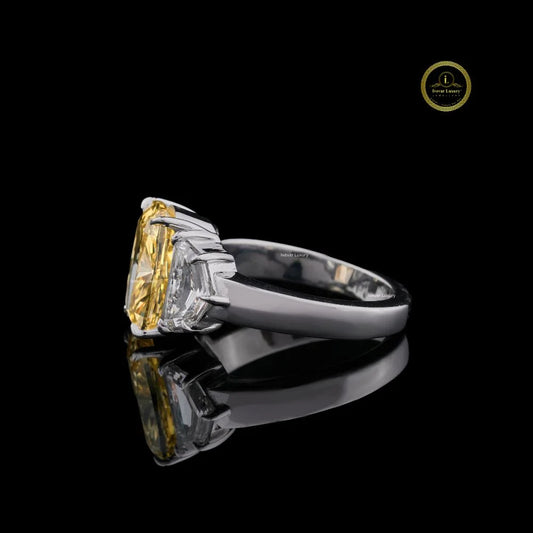 Yellow Cushion Cut Lab Grown Diamond Ring with Side Stone - view 3
