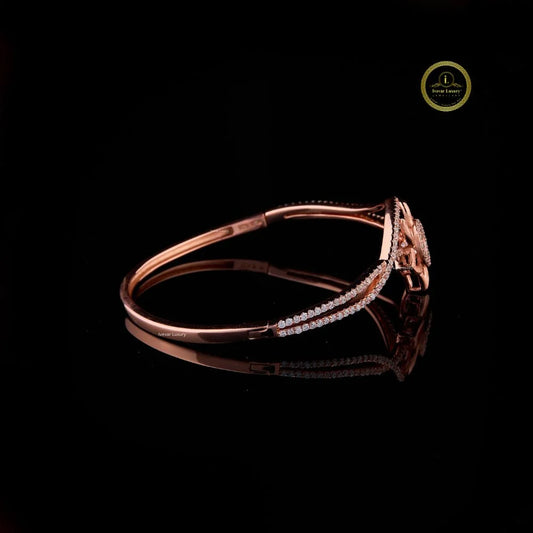 Floral Round Lab Grown Diamond Open Cuff Bangle Bracelet - view 3