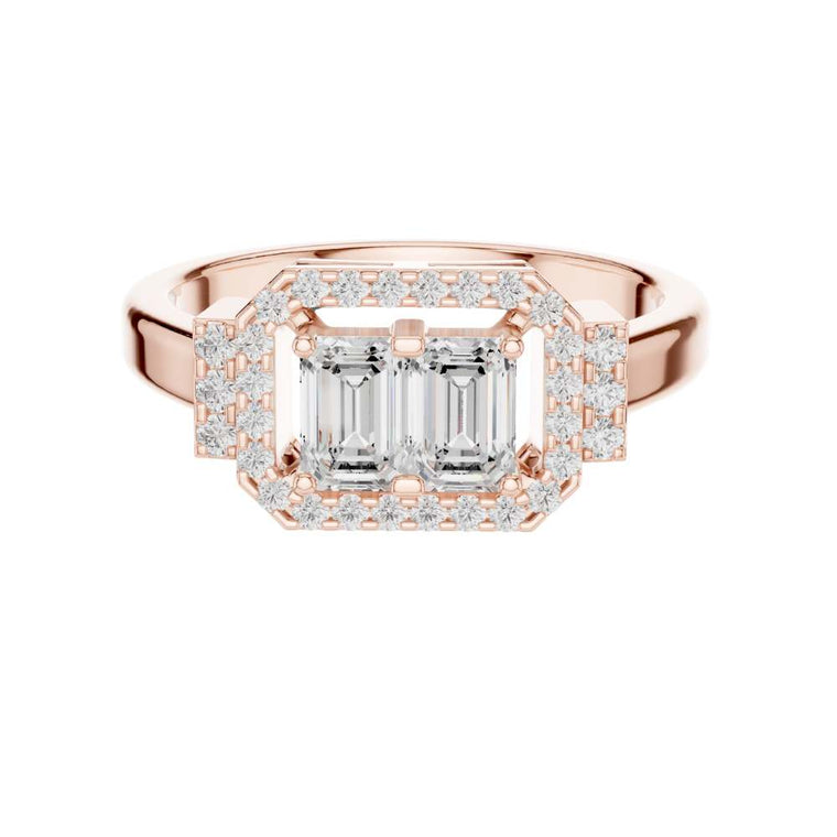 Toi Et Moi Emerald Cut Lab Diamond Halo Engagement Ring - view 2