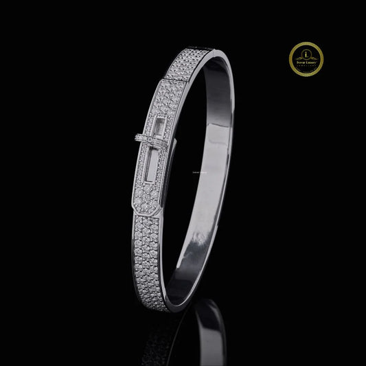 Triple Row Round Cut Moissanite Pave Hinged Bangle Bracelet - view 3