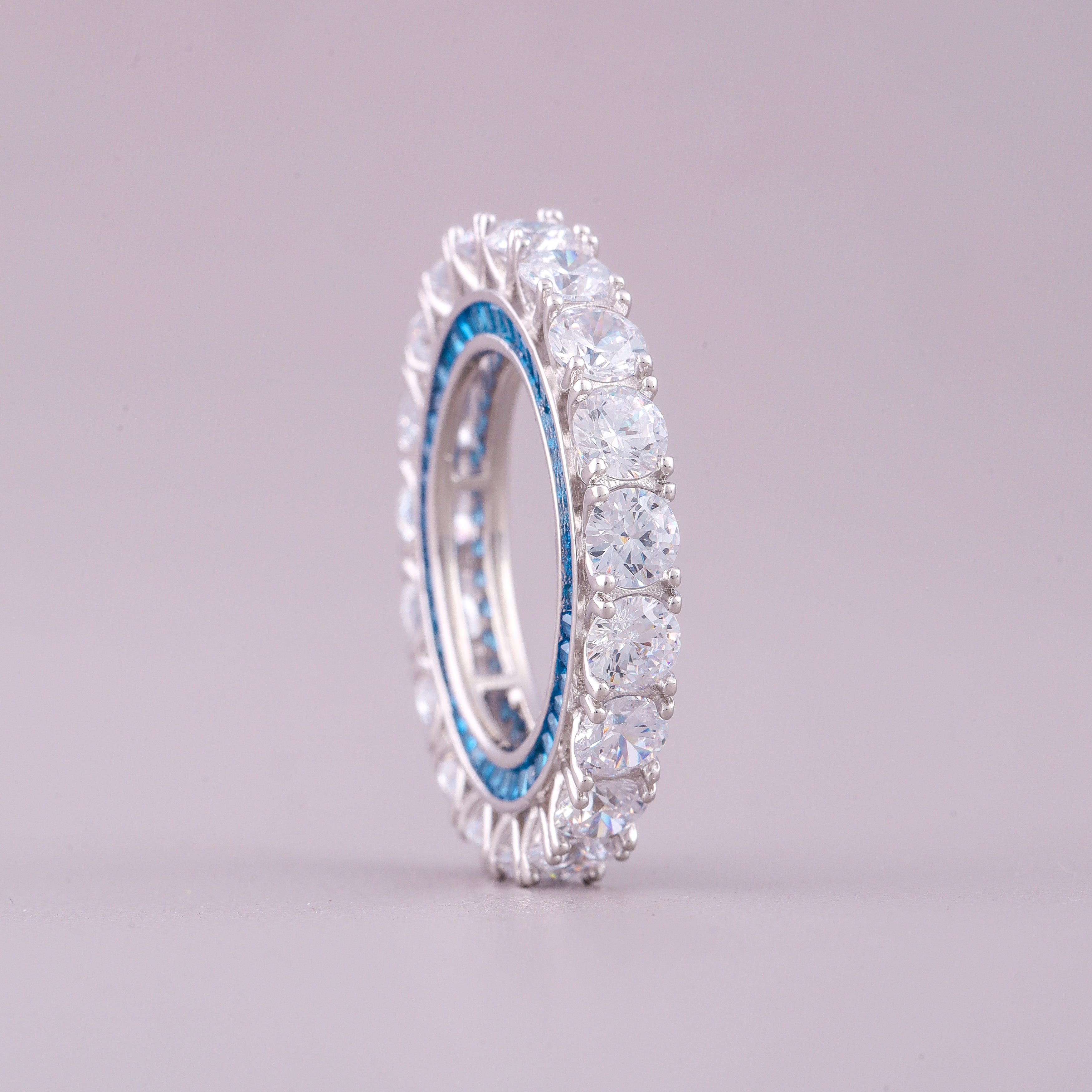 Ivevar Natural VVS Diamond Ring Band With Blue sapphire  Custom Baguette Diamond.
