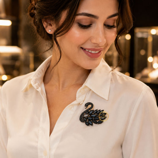 Black Swan Crystal Brooch for Women – Elegant Statement Bird Pin - view 4