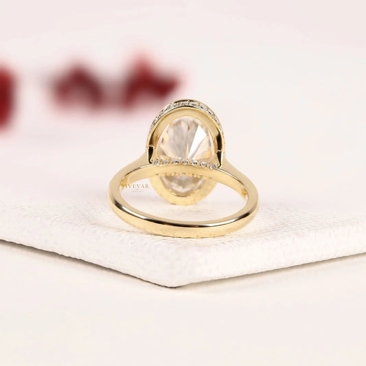 Bezel Set Hidden Halo Oval Lab Diamond Engagement Ring - view 4