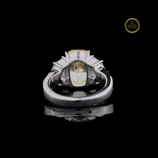 Yellow Cushion Cut Lab Grown Diamond Ring with Side Stone - view 4