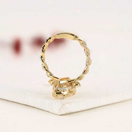 Marquise Cut Halo Moissanite Ring with Twisted Pave Band - view 4