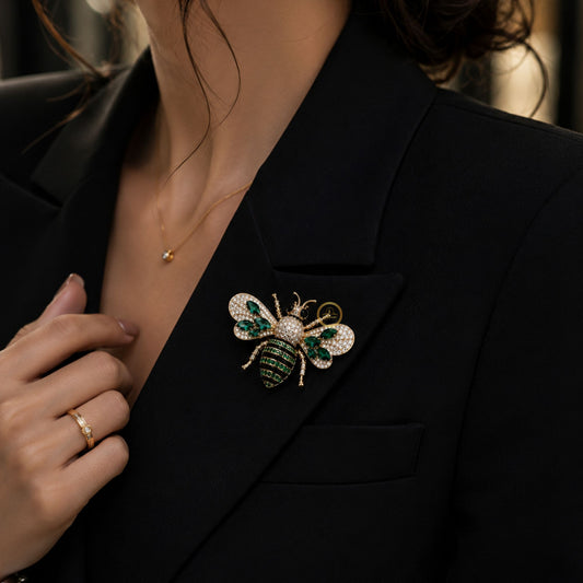 Luxury Emerald Green Bee Brooch Crystal Statement Pin - view 4