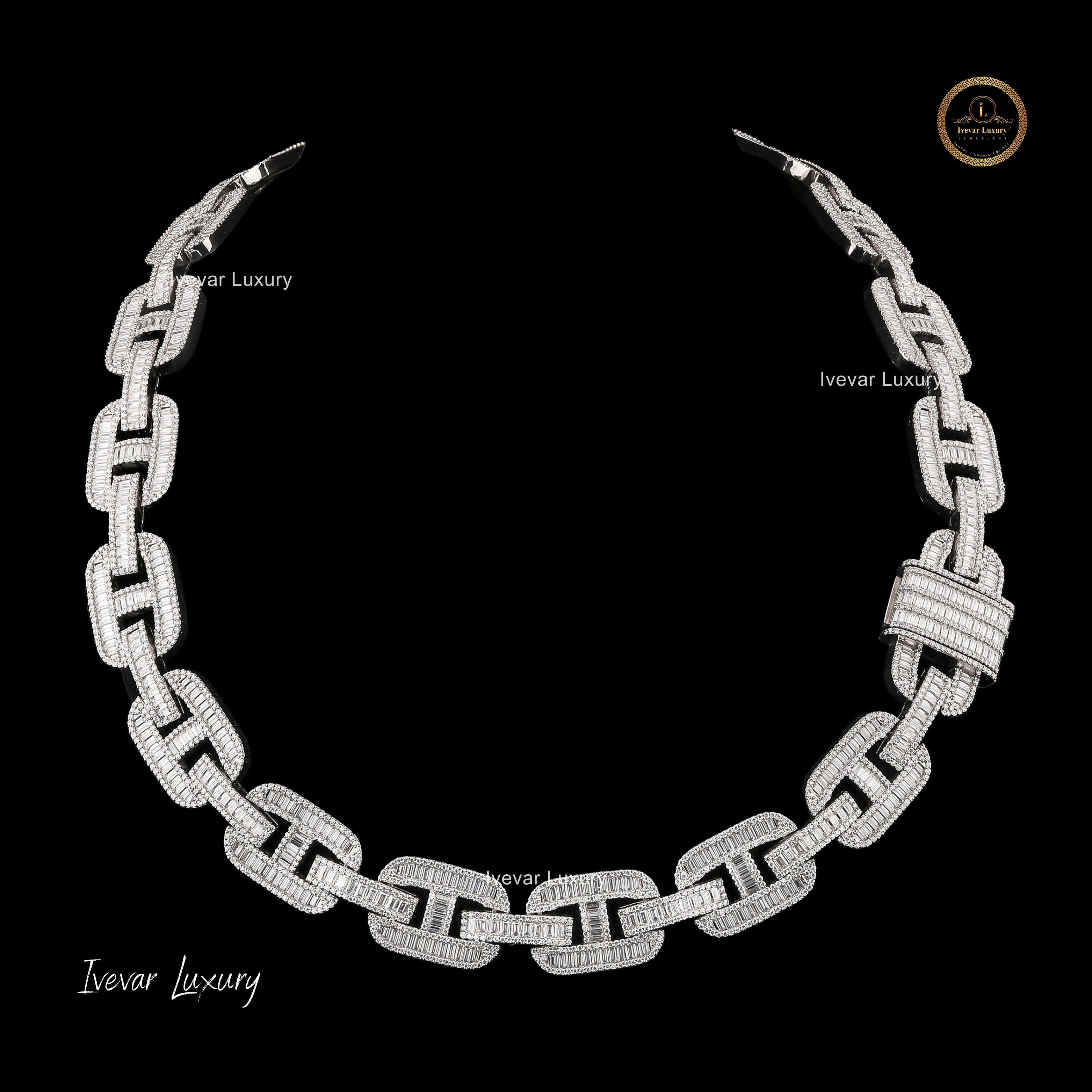 Ivevar 22In*10mm width Round Moissanite Prong Cuban link Chain  925 Sterling silver gold