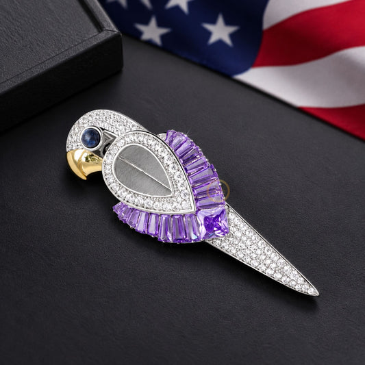 Purple & Blue Baguette Stone Bird Brooch with Pave Diamond Accents - view 4