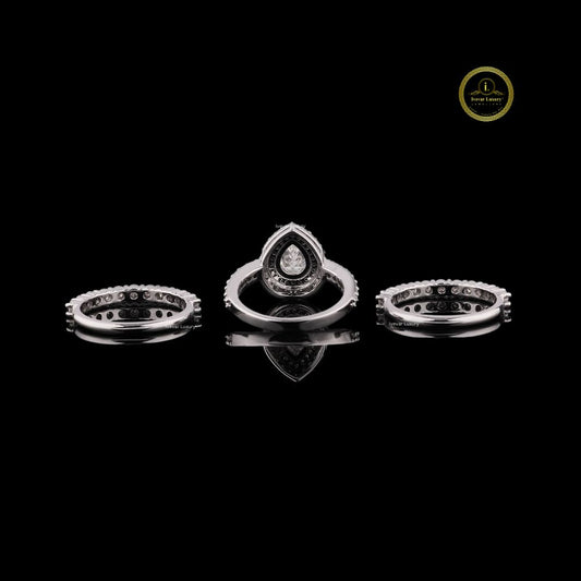 Pear Half Lab Diamond 3 Piece Bridal Ring With Half Eternity Band - view 4