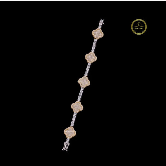 Round Cut Moissanite Clover Link Tennis Bracelet - view 4