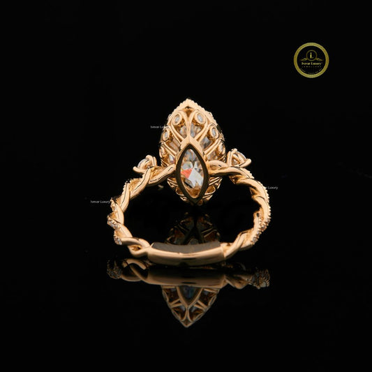 Marquise Cut Hidden Halo Moissanite Twist Ring - view 4