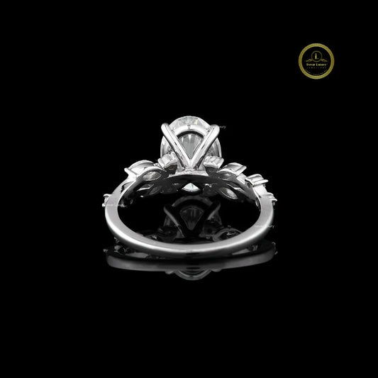Oval Cut Moissanite Engagement Ring With Marquise Cluster Side Stones - view 4