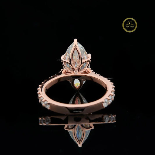 Marquise Cut Moissanite Pave Solitaire Ring - view 4