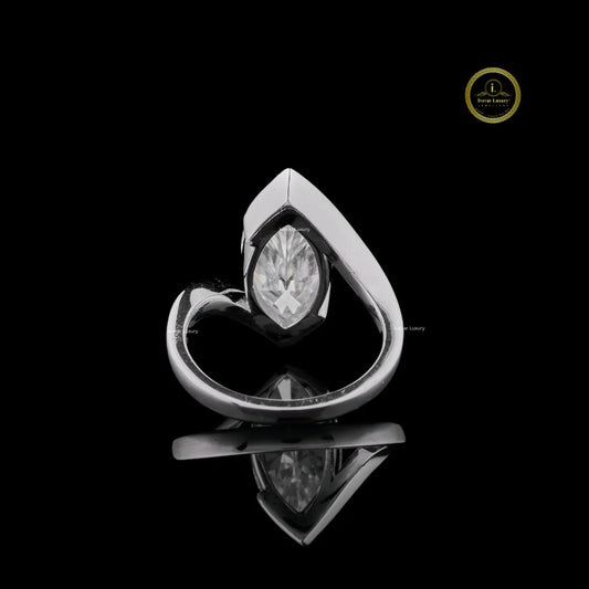 Half Bezel Set Marquise Lab Diamond Open Bypass Ring - view 4